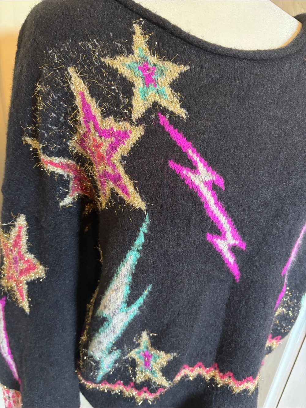 Anthropologie Pilcro sparkle pullover Black Off-the-Shoulder Star Sweater - Picture 6 of 8